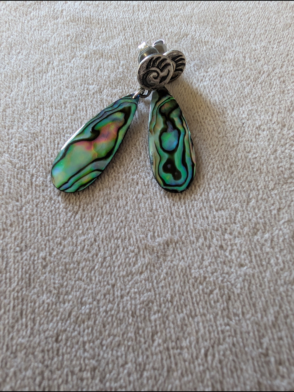 Abalone Drop Earrings - Iridescent Green Shell